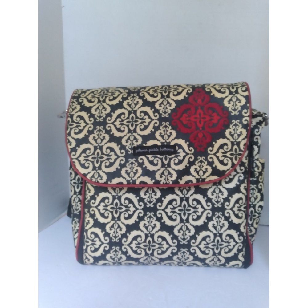 Petunia‎ Pickle Bottom Backpack Diaper Bag Black Beige Red Accents